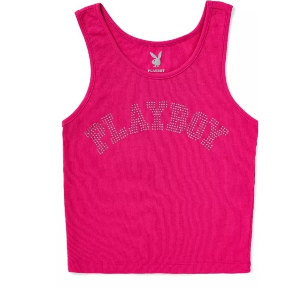 PLAYBOY Rhinestone Logo Ribbed Tank Top - Picture 2 of 5